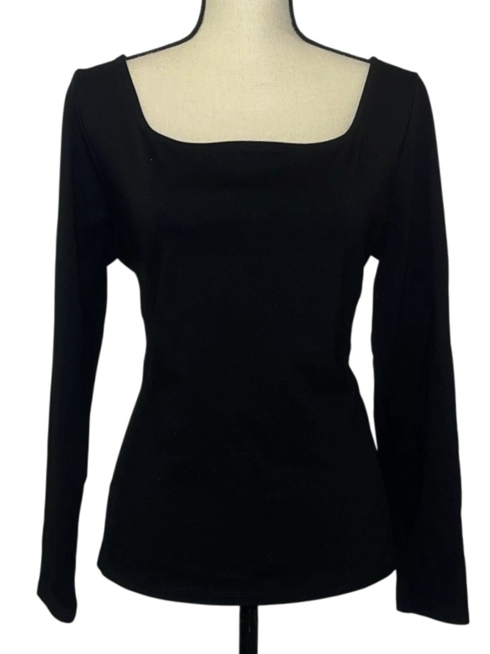 Ann Taylor Navy Black Ponte Square Neck Long Sleeve Top